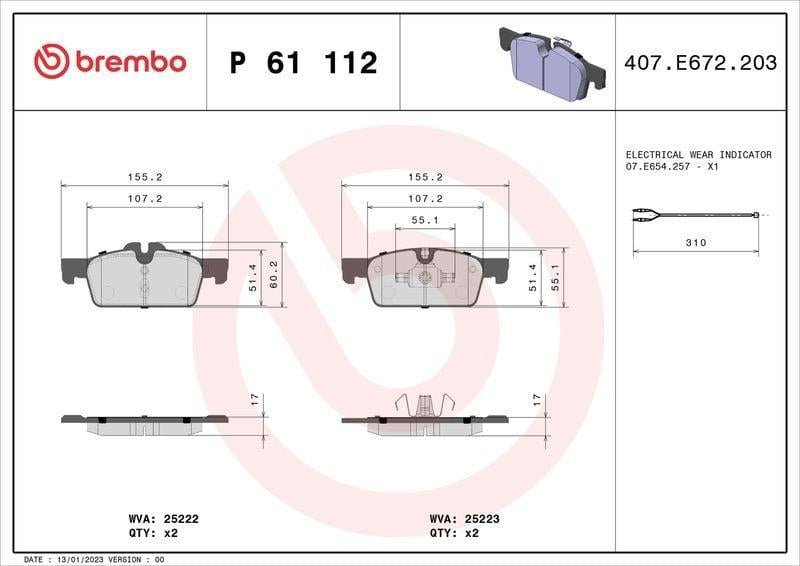 BREMBO P61112 Front Brake Pads - Peugeot 508 Owners