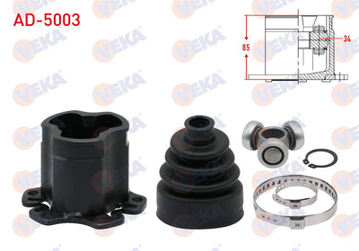 Veka AD-5003 CV Joint Left-Right Front Inner 34X85 Length 85mm A4 1.8 T-2.0-1.9 TDI-2.5 TDI 00-04 — Axles, CV Joints & Boots