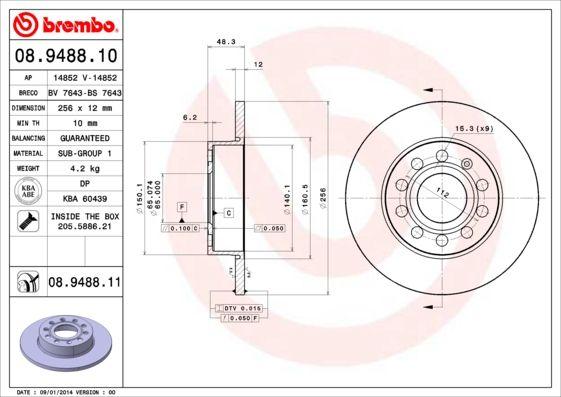 Brembo 08948810 Rear Brake Mirror Caddy III-Golf-V-VI-Plus-Jetta III-Altea 04 > A3 03 > Toledo III-Octavia 04 > 256 — Mirrors
