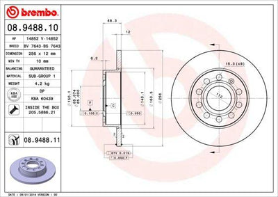 Brembo 08948810 Rear Brake Mirror Caddy III-Golf-V-VI-Plus-Jetta III-Altea 04 > A3 03 > Toledo III-Octavia 04 > 256 — Mirrors
