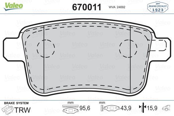 Valeo 670011 Brake Pad Rear Kangoo III Mercedes Citan 13 > 21 1.2 TCE 1.5 dCi 1.6 — Brake Pads