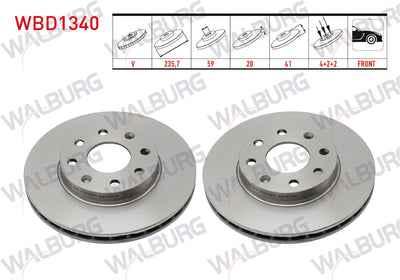 WALBURG WBD1340 Brake Disc Front Air 4 Bjn 235,7X20x59x41 Chevrolet Kalos (T200) 1.2-1.4-2003-2008 / A — Brake Rotors & Drums