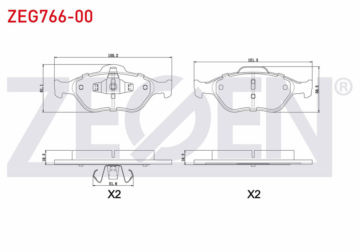 Zegen ZEG766-00 Brake Pad Front Ford Fiesta V 1.4 TDCi 2001-2008 / 1.6 TDCi 2001-2008 / 1.25i 2001-2008 / 1.4i 16V 2001-2008 / Fiesta IV 1.25i 16V 1996-2002 / 1.4i 16V 1996-2002 / Ford Ka 1.2