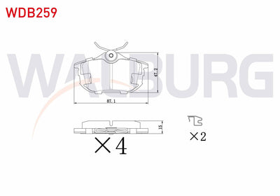 WALBURG WDB259 Brake Pad Rear Volvo S40 I 1.6i 16V 1995-2003 / S40 I 1.8i 16V 1995-2003 / S40 I 1.9 TD 1995-2003 / Mitsubishi Carisma (Da) 1.8 GDI 1995-2006 / Colt VI 1.3 2002-2012 / Colt