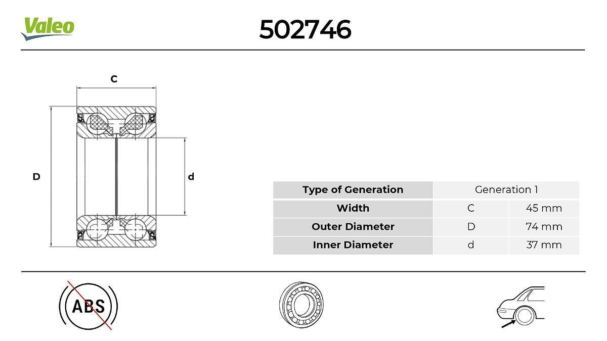 Valeo 502746 Wheel Bearing Rear BMW E28 E34 M10 B18 M20 B20 81 > 95 Opel Omega A / B-Vectra A 2.0 2.016V 2.2 — Wheel Bearings