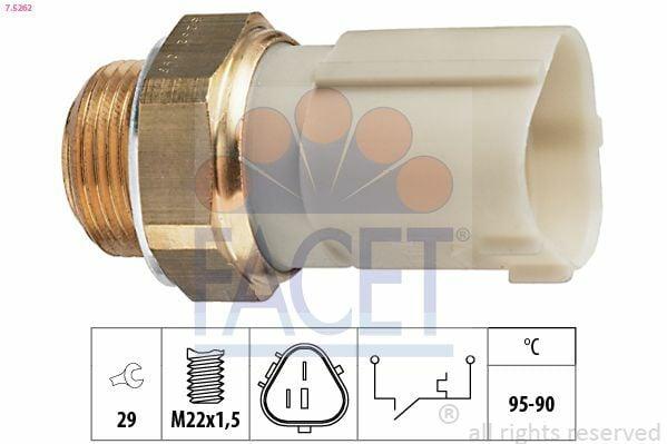 facet temperature switch model 7.5262 for car engines, installation example of facet temperature switch, close-up of facet temperature switch specifications FACET Temperature Switch - Fits A3 Cordoba Ibiza IV Leon Golf IV V Polo 1.4 1.6 1.8 1.9 2.0 | Durable Model 7.5262 FACET Temperature Switch for A3 Cordoba Ibiza Golf fac_7.5262, temperature-switch, car-parts, audi-accessories, vw-parts, mechanic-tools, engine-cooling, car-repair, automotive-parts, ai-generated