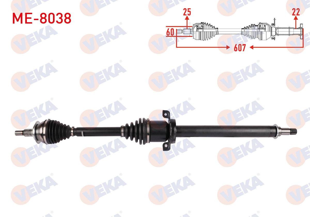 Veka ME-8038 Complete Axle Right Front Length 976mm Mercedes A Series (W169) M-T 2004-2012 / B Ser — Axles, CV Joints & Boots