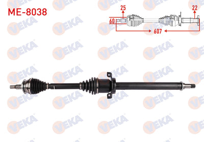 Veka ME-8038 Complete Axle Right Front Length 976mm Mercedes A Series (W169) M-T 2004-2012 / B Ser — Axles, CV Joints & Boots