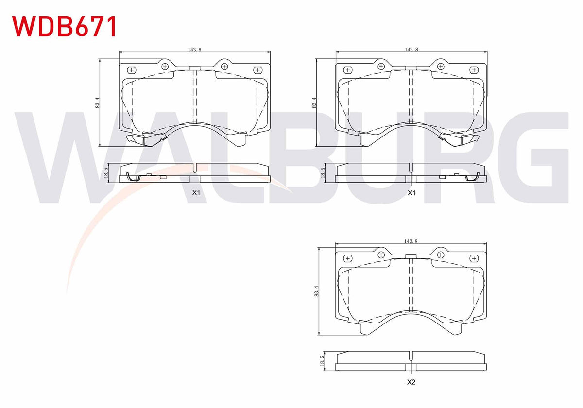 WALBURG WDB671 Brake Pad Front with Wear Indicator Toyota Land Cruiser 4.7 V8 2008-/ Land Cruiser 4.5 D V8 2008 — Brake Pads