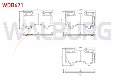 WALBURG WDB671 Brake Pad Front with Wear Indicator Toyota Land Cruiser 4.7 V8 2008-/ Land Cruiser 4.5 D V8 2008 — Brake Pads