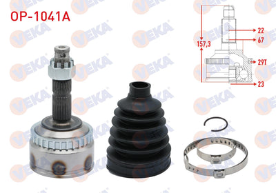 Veka OP-1041A CV Joint Left-Right Front Outer Opel Corsa C 1.7 DTi Thick Freze with ABS 29 Outer 2 — Axles, CV Joints & Boots