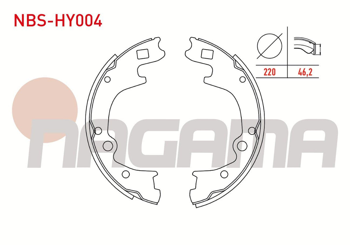 NAGAMA NBS-HY004 Brake Shoe Rear 220X46,2mm Hyundai H100 2.5 D Van 1993-2004