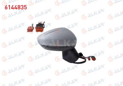 Alkar 6144835 Outer Rear View Mirror Right Electric Heated Primed Automatic Folding with Sensor Blind Spot 9 + 2 Pi — Mirrors