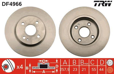 TRW DF4966 Brake Disc Front Ford Fiesta Saloon Hatchback Mazda 2 Saloon 2012-2012 — Brake Rotors & Drums