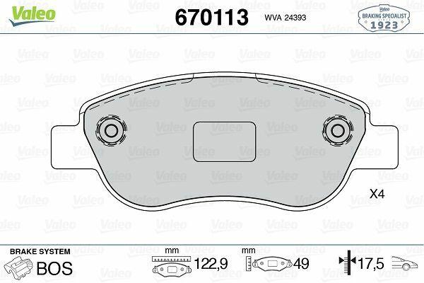 VALEO 670113 Front Brake Pads Set for Palio 1.2 - Braking