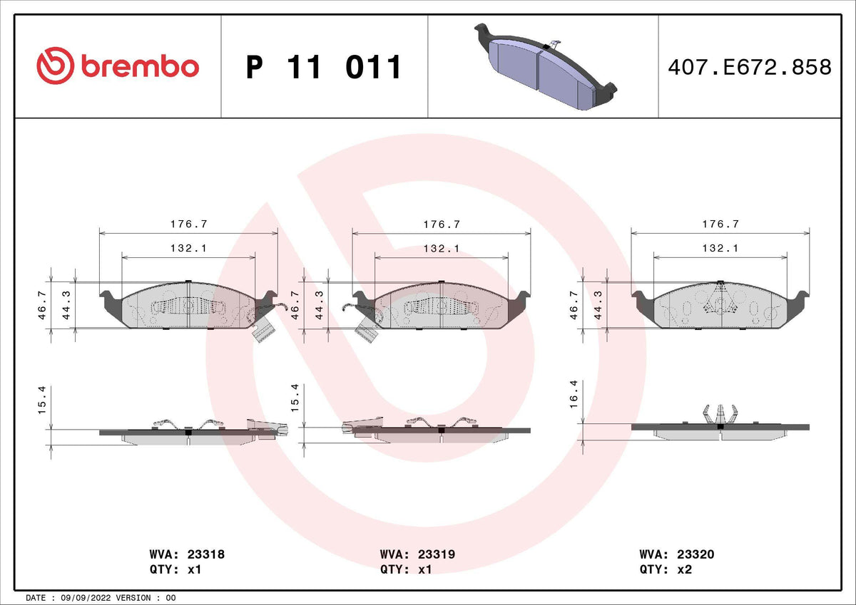 Brembo P11011 Brake Pad Front Low-Met Chrysler — Brake Pads