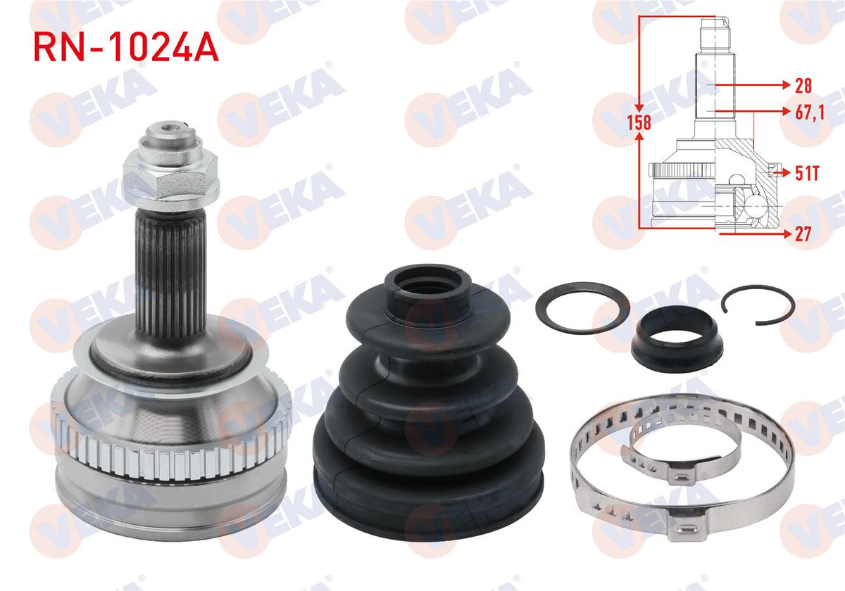 Veka RN-1024A CV Joint Left-Right Front Outer Renault Master II (Fd) 2.5 D S8u ABS li 51 Outer 28X — Axles, CV Joints & Boots