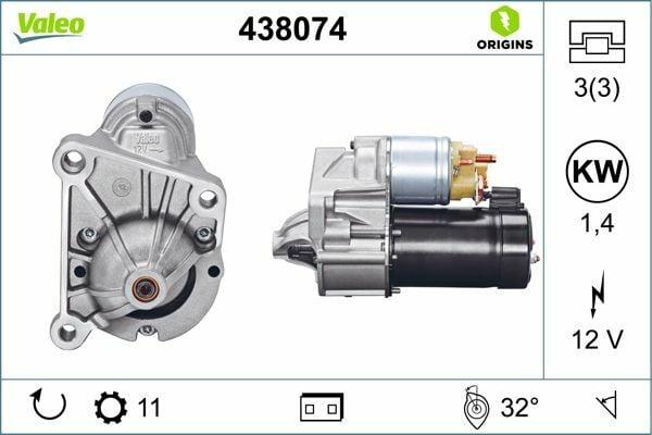 VALEO 438074 Starter Motor 12V 1.4kW for Renault Kango Clio II — Starting & Charging