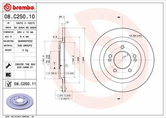 BREMBO 08.C250.11 Disc Brake Rotors - 284mm — Brake Rotors & Drums
