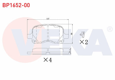 Veka BP1652-00 Brake Pad Front Toyota Corolla (_E11_) 1.4i 1997-2002 / Corolla (_E11_) 1.6i 1997-2002 / Corolla — Brake Pads