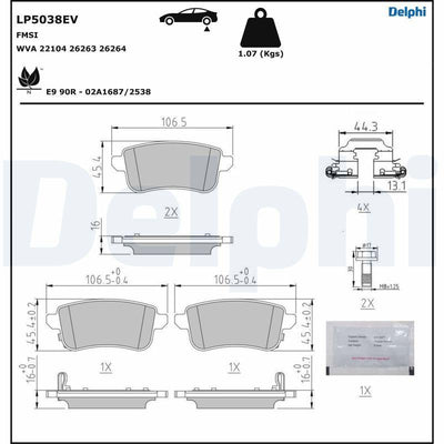 Delphi LP5038EV Rear Brake Pad Electric Renault Zoe — Brake Pads