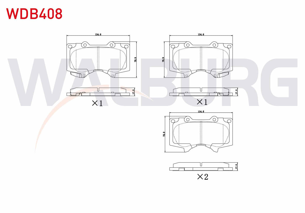WALBURG WDB408 Brake Pad Front Toyota HI-Lux VIII Revo Pick Up 2.4 D 4X2 Esplı 2015-/ HI-Lux Pick Up 2.5 D 2005 — Brake Pads