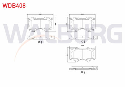 WALBURG WDB408 Brake Pad Front Toyota HI-Lux VIII Revo Pick Up 2.4 D 4X2 with ESP 2015-/ HI-Lux Pick Up 2.5 D 20 — Brake Pads