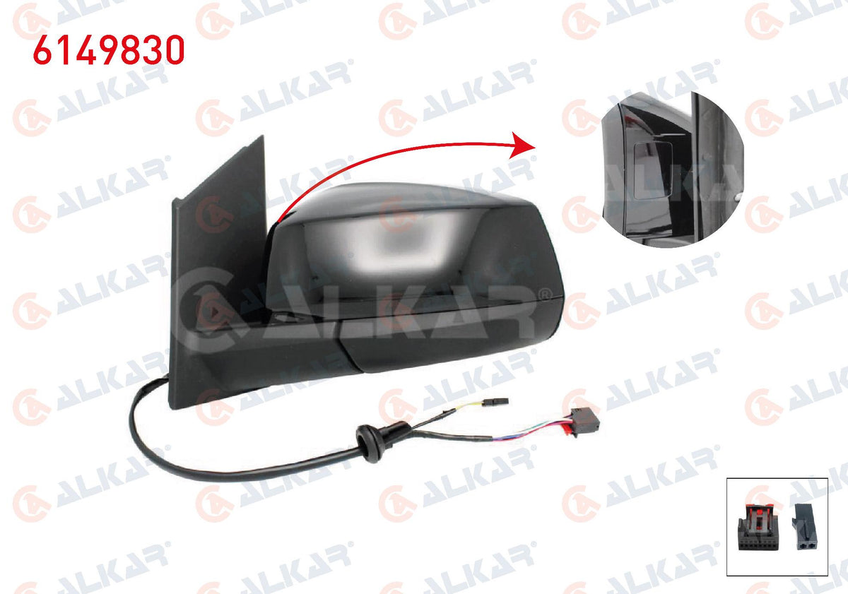 Alkar 6149830 Outer Rear View Mirror Left Electric Heated Automatic Folding Blind Spot Parlak Black 7 + 2 Pin Ford — Mirrors