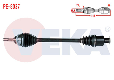 Veka PE-8037 Complete Axle Left Front Peugeot 106 I 1.4 Length 615mm 1991-1996 — Axles, CV Joints & Boots