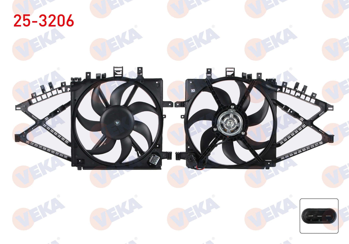 Veka 25-3206 Fan Motor Water Radiator Heated Opel Corsa C 1.4 with Shroud Single Socket 3 with Tabs 2000-2006