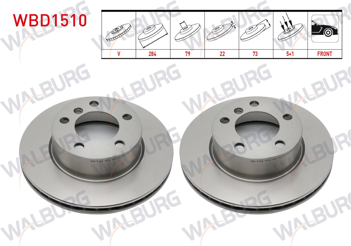 WALBURG WBD1510 Brake Disc Front Air 5 Bjn 284X22x79x73 BMW 1 Series (E81) 116 D 2004-2012 — Brake Rotors & Drums