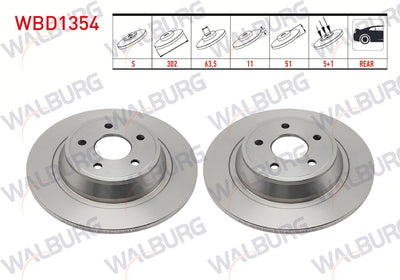 WALBURG WBD1354 Brake Disc Rear Straight 5 Bjn 302X11x63 — Brake Rotors & Drums