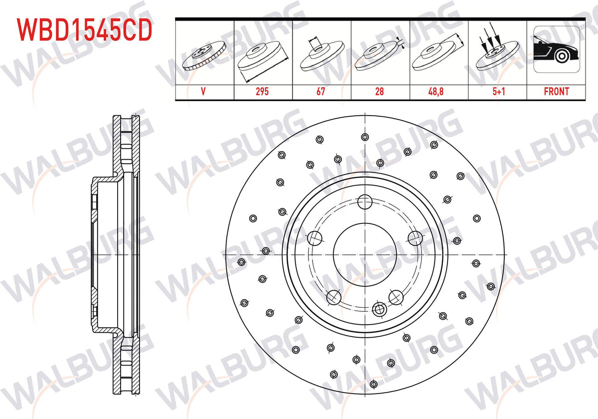 WALBURG WBD1545CD Brake Disc Front Air Coated Performance Drilled Mercedes A Series (W176) A 180 5 Bjn — Brake Rotors & Drums