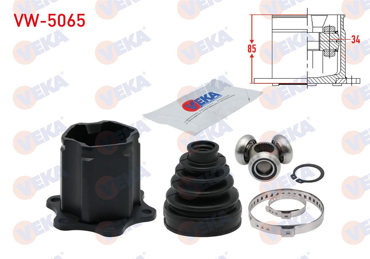 Veka VW-5065 CV Joint Left-Right Front Inner Volkswagen Golf V (1K1) 1.9 TDI DSG Freze Outer 34 Le — Axles, CV Joints & Boots