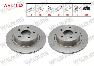 WALBURG WBD1042 Brake Disc Rear Straight 5 Bjn 277, 8X11x63 and 2 more models — Brake Rotors & Drums