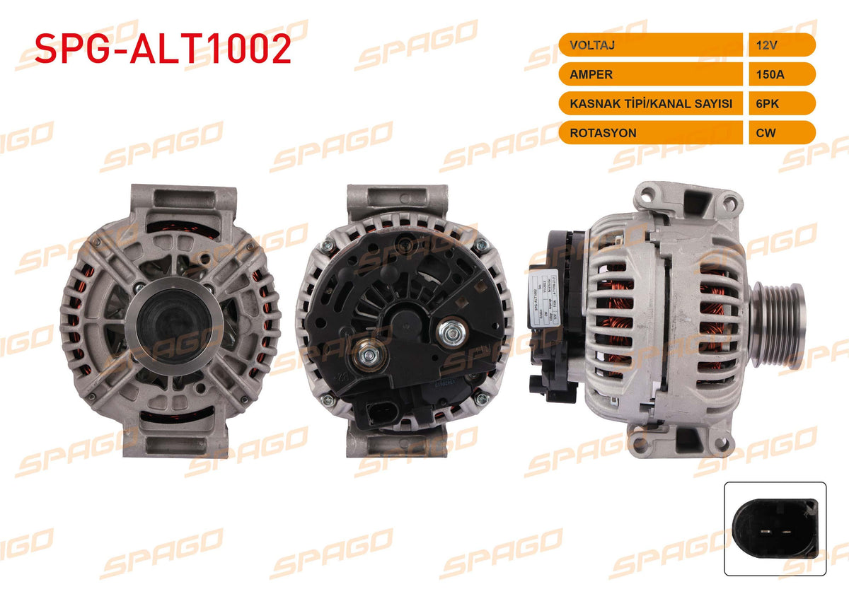 SPAGO SPG-ALT1002 Alternator 12V 150A 6Pk (Alt287) Audi A4 00-08-A6 01-05 (Gasoline Vehicles for)