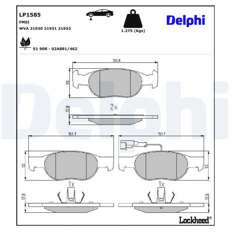Delphi LP1585 Brake Pad Front Fiat Marea/Weekend/Brava 1.2-1.9 149mm — Brake Pads
