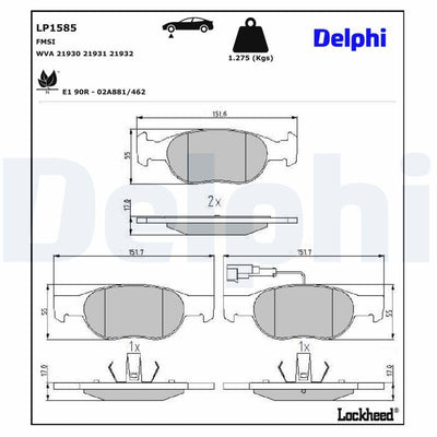 Delphi LP1585 Brake Pad Front Fiat Marea/Weekend/Brava 1.2-1.9 149mm — Brake Pads