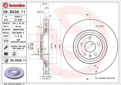 BREMBO 09.B038.11 - 340mm Front Brake Disc for Audi TT 2006-2014 — Brake Rotors & Drums
