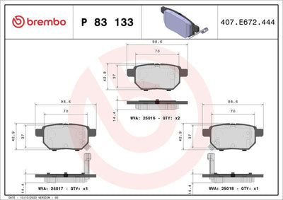 Brembo P83133 Brake Pad Rear-(Toyota Corolla 07 / 12 / Corolla 13 / Auris 07 / 12 Gasoline) — Brake Pads