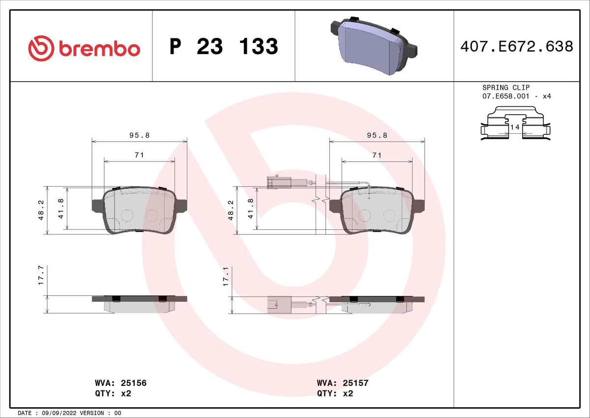 Brembo P23133 Brake Pad Rear Alfa Romeo Giulietta 09-13 1.4 TB 1.6 JTD — Brake Pads