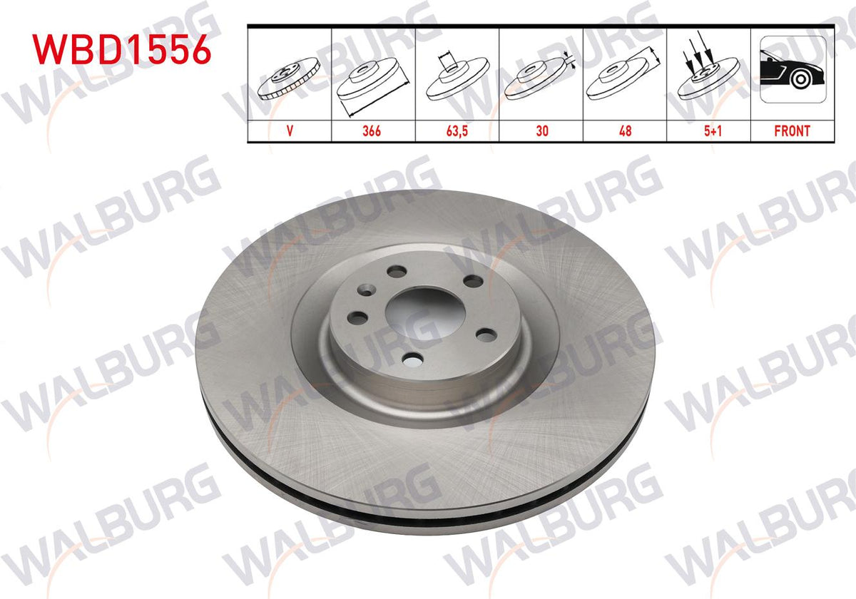 WALBURG WBD1556 Brake Disc Front Air 5 Bjn 19 Rim 366X30x63,5X48 Volvo Xc60 D3-D4-D5-2.4 D 2008-| Set of 2
