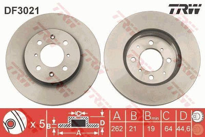 TRW DF3021 Front Brake Disc - Ventilated Brake Disc for Honda Civic 2001-2006, Jazz City 2008 — Brake Rotors & Drums