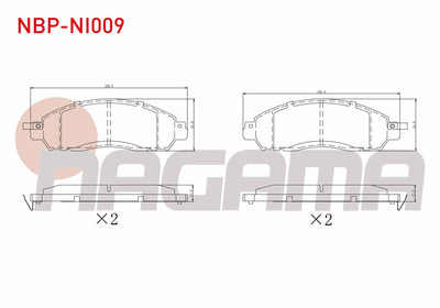 NAGAMA NBP-NI009 Brake Pad Front with Wear Indicator Nissan Navara Np300 (D23) 2.3 dCi 2015