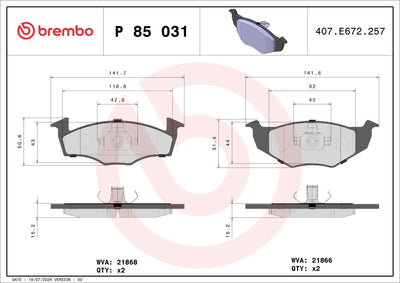 Brembo P85031 Front Brake Pad VW Golf 92> / Polo 97-02 / Seat Ibiza 97-02 — Brake Pads
