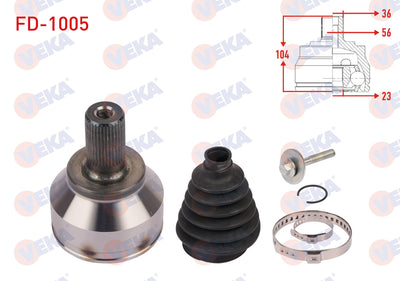 Veka FD-1005 CV Joint Left Front Outer Length 104mm Ford Focus II (Da) 1.6 TDCi 2004-2011 — Axles, CV Joints & Boots