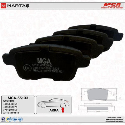MGA 55133 Brake Pad Rear Renault Kangoo III / Mercedes Citan 2012-> — Brake Pads
