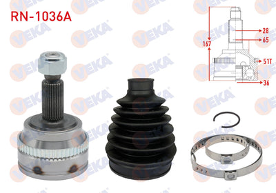 Veka RN-1036A CV Joint Left-Right Front Outer Renault Master II (Fd) 2.5 dCi with ABS 51 Outer 28X — Axles, CV Joints & Boots