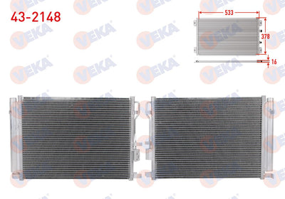 Veka 43-2148 A/C Condenser Hyundai Tucson (Tle) 1.6 CRDi 2015-/Kia Sportage (Ql) 1.6 CRDi 2015 — Condensers & Evaporators