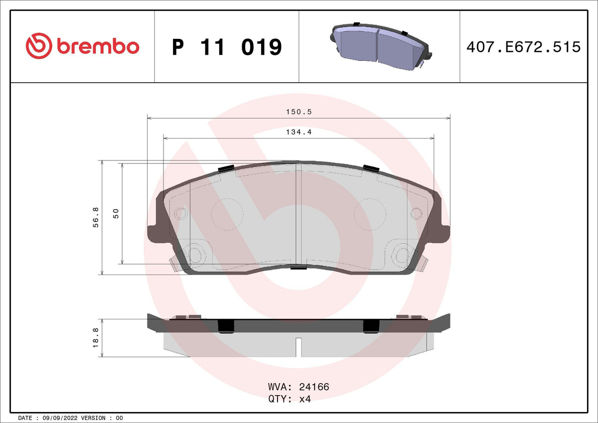 Brembo P11019 Brake Pad Front Low-Met Chrysler — Brake Pads